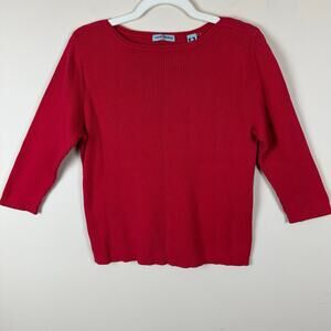Marsh Landing Red Knit Sweater Size M Cotton 3/4 Sleeve Old Money Preppy Caree
